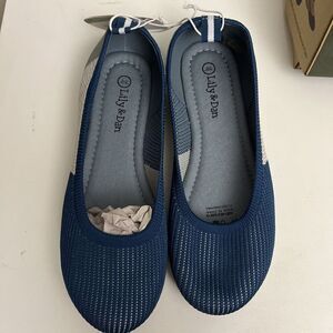 GIRLS SHOES Lily and Dan Ballerina Flats, Size 2/3 Dress Up Recycled Blue Ivory